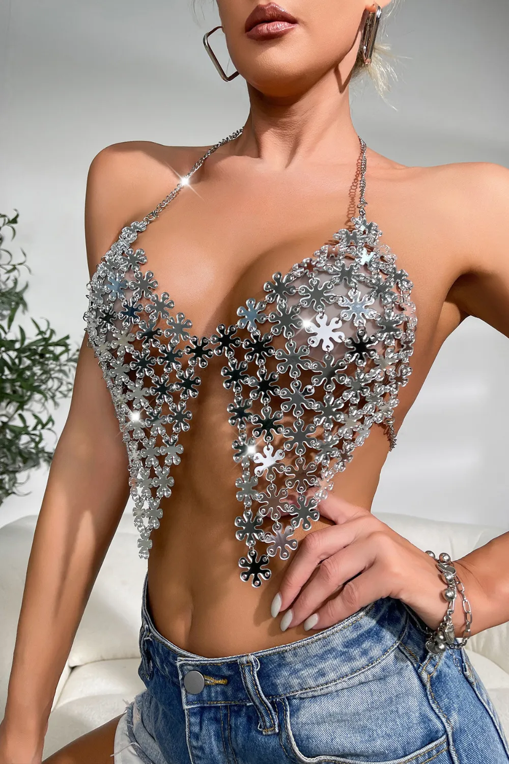 Silver Plum Blossom Fish Scale Mini Top
