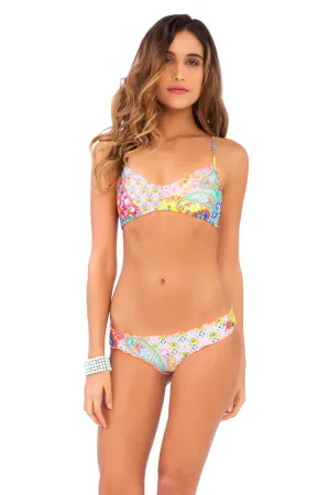 SIREN DANCE - Criss Cross Back Bra Top & Wavey Ruched Back Brazilian Bottom • Multicolor