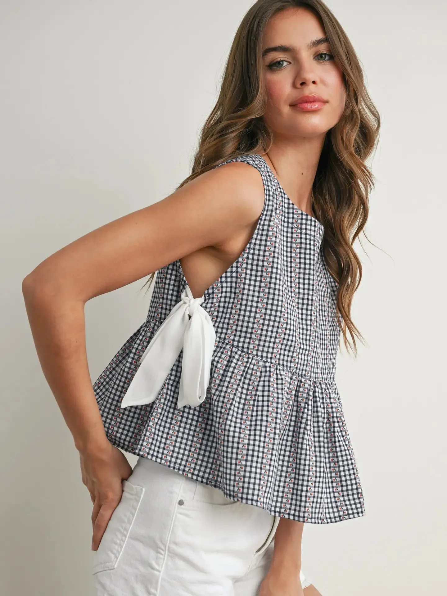 Sky Meadow Peplum Top -Navy/Ivory