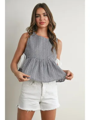 Sky Meadow Peplum Top -Navy/Ivory