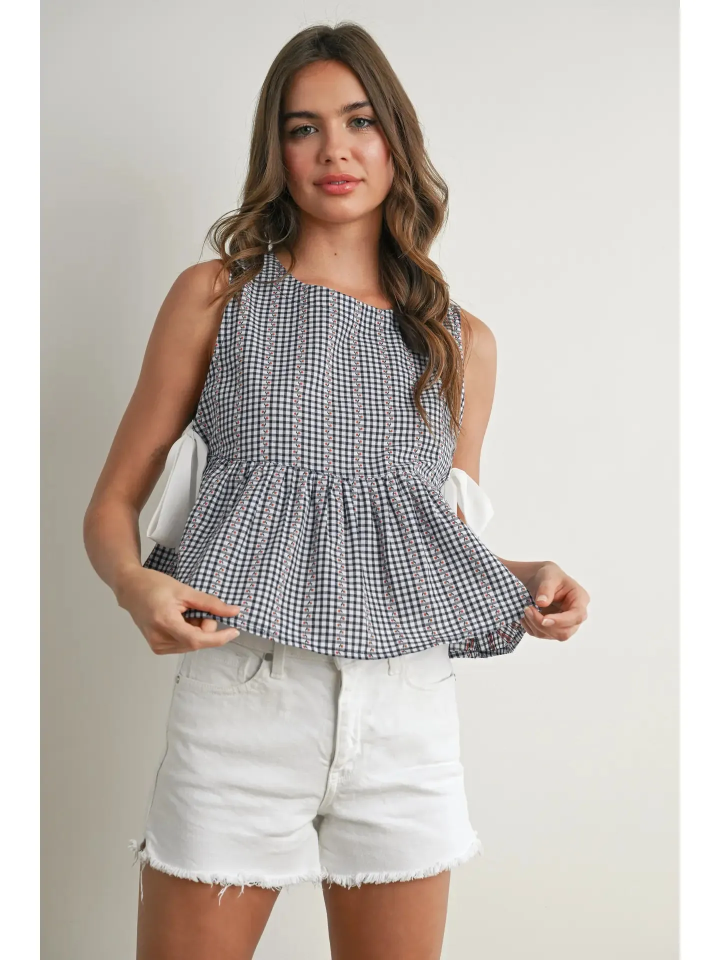 Sky Meadow Peplum Top -Navy/Ivory