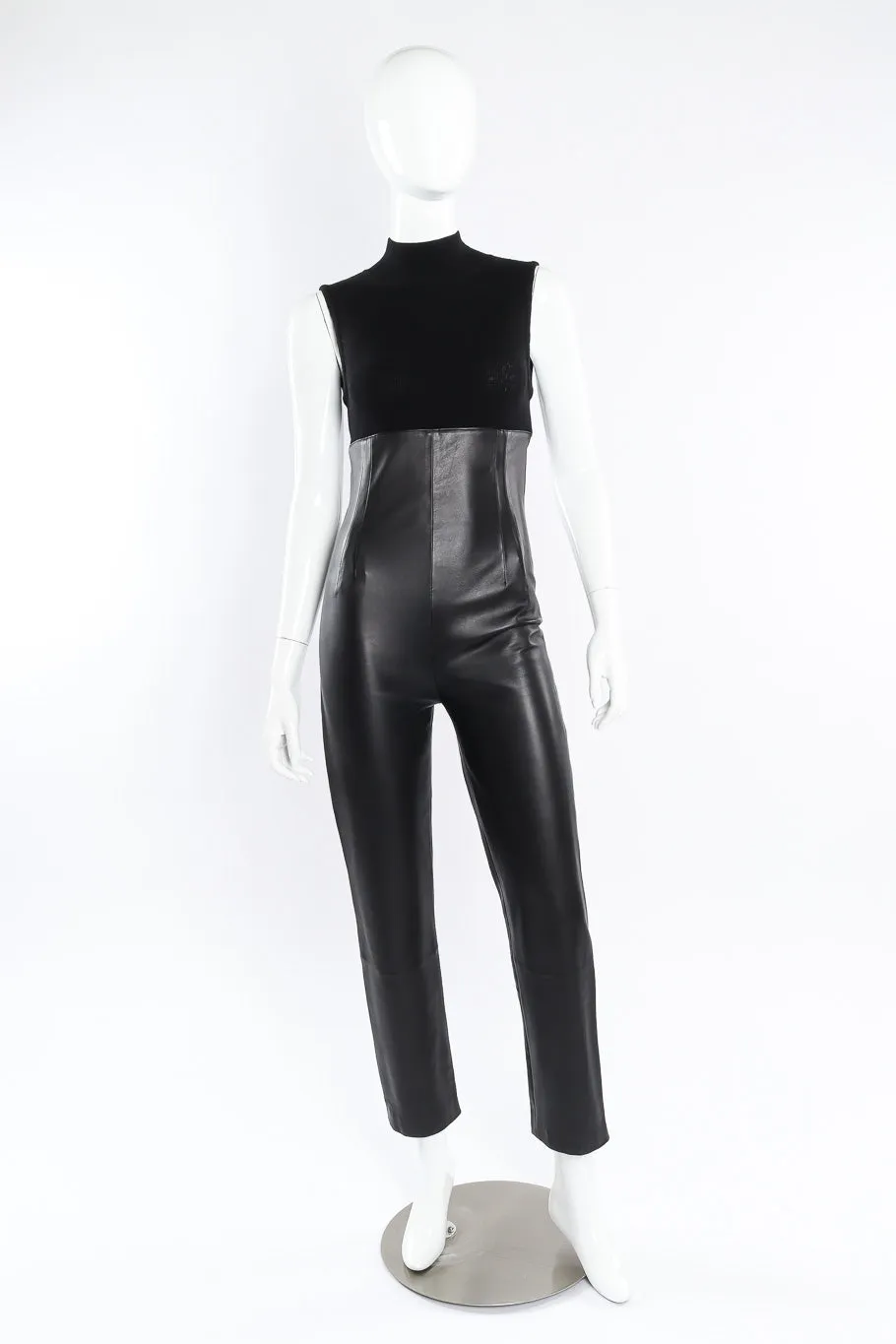 Sleeveless Leather Jumpsuit