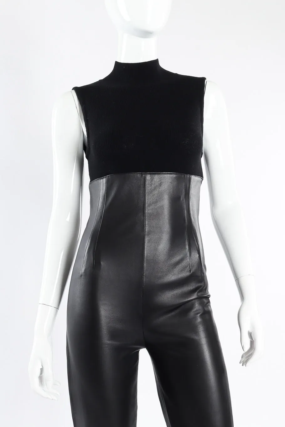 Sleeveless Leather Jumpsuit