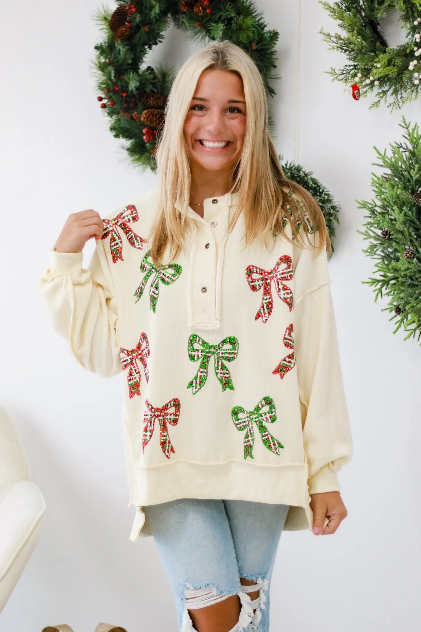 Sparkly Bow Christmas Pullover