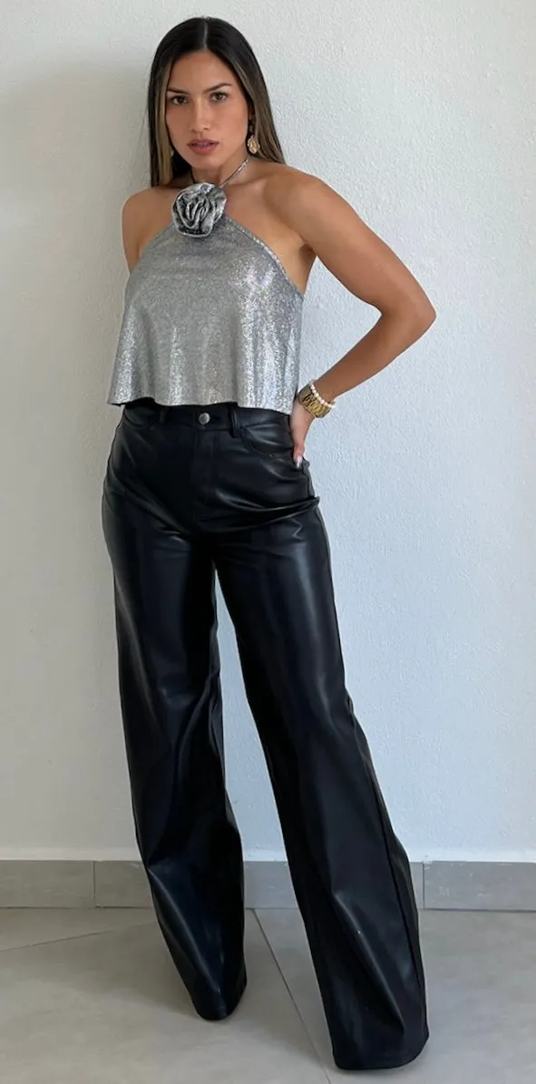 Sparkly Darling Silver Flower Glitter Top