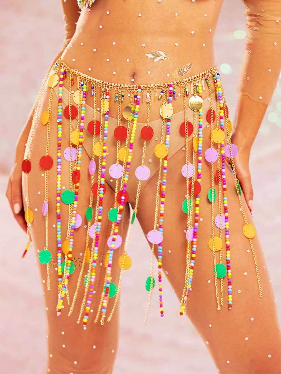 Sparkly Tassel Skirt - Sequin Beaded Metal Chain Skirt