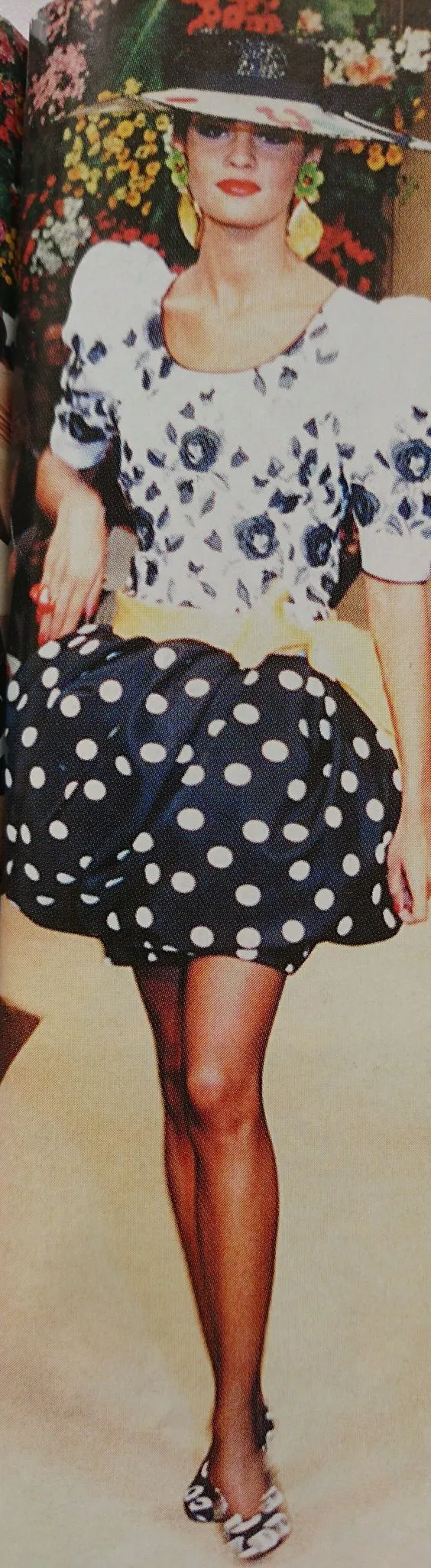 Spectacular Spring 1992 Yves Saint Laurent Haute Couture Look 47 Runway Dot & Embroidered Floral Pouf Dress