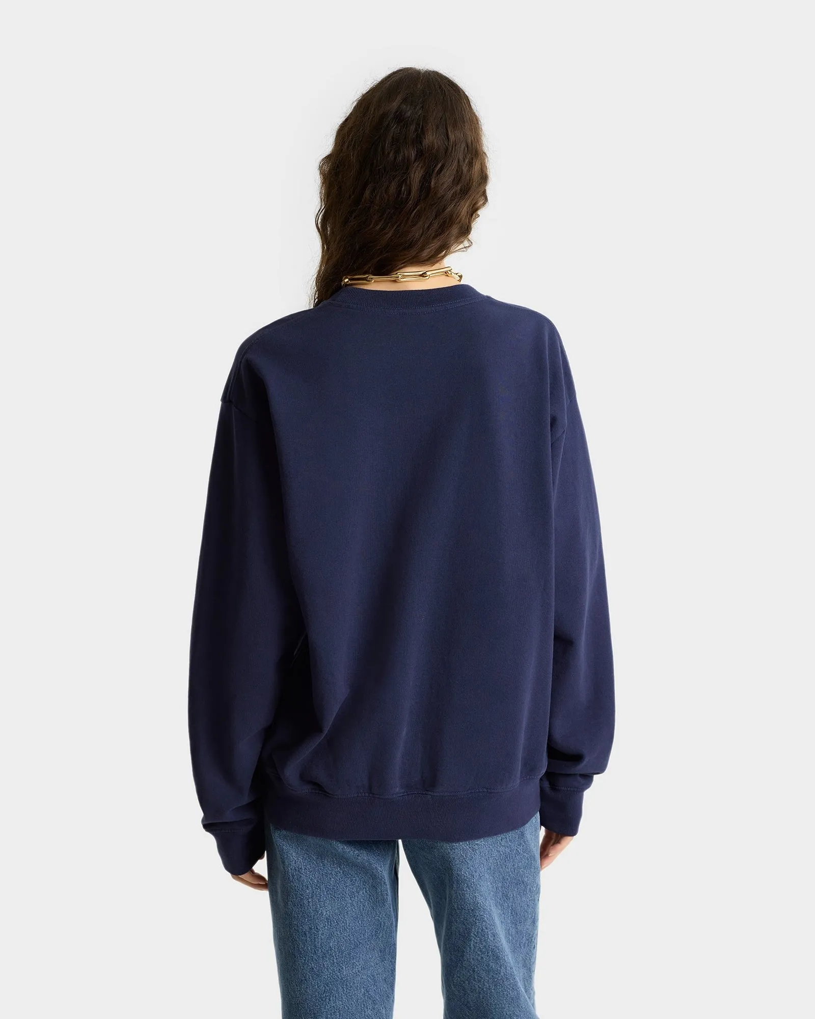 Sporty & Rich New York Ivy Crewneck in Dark Navy
