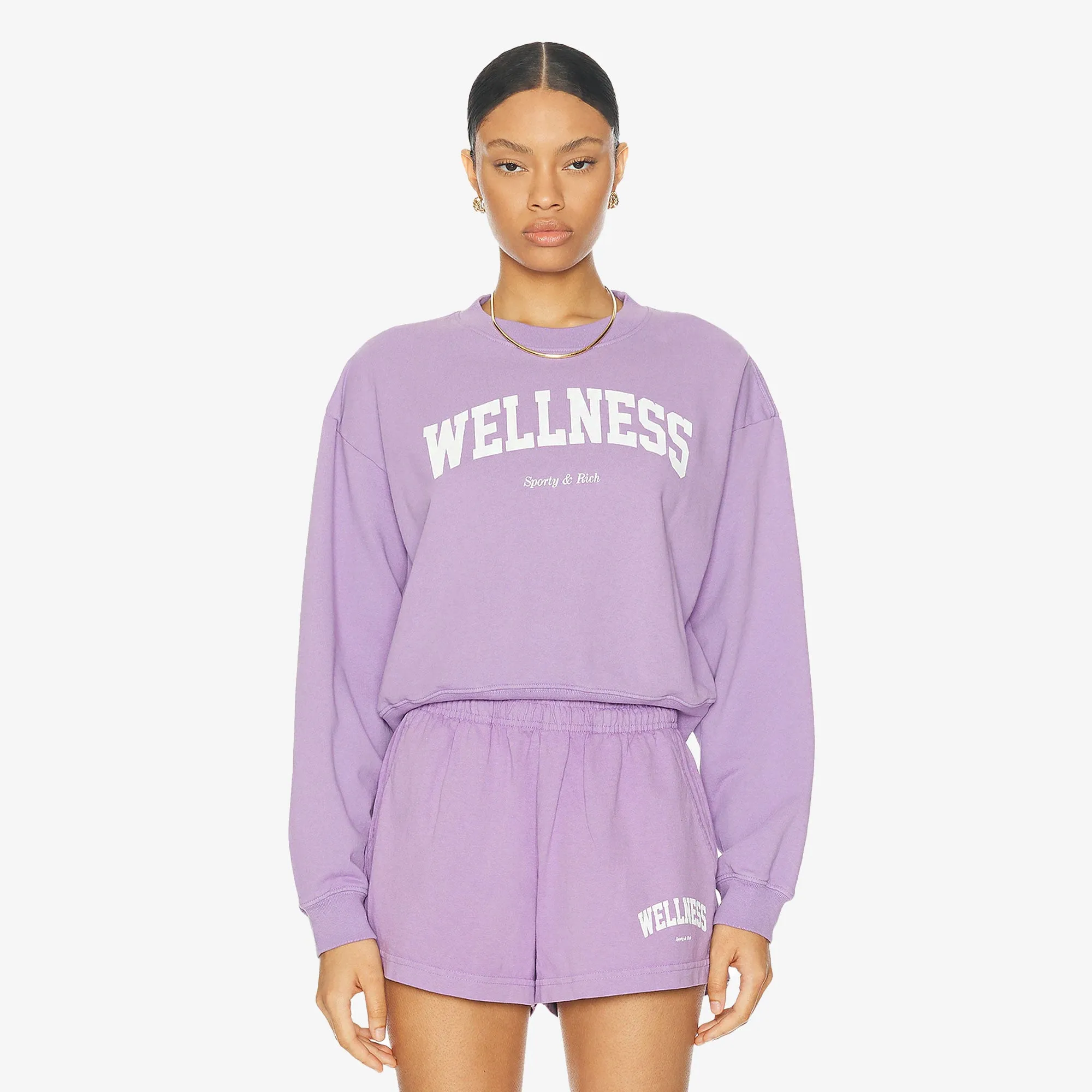 SPORTY & RICH | WELLNESS IVY CROPPED CREWNECK { VIOLET/WHITE