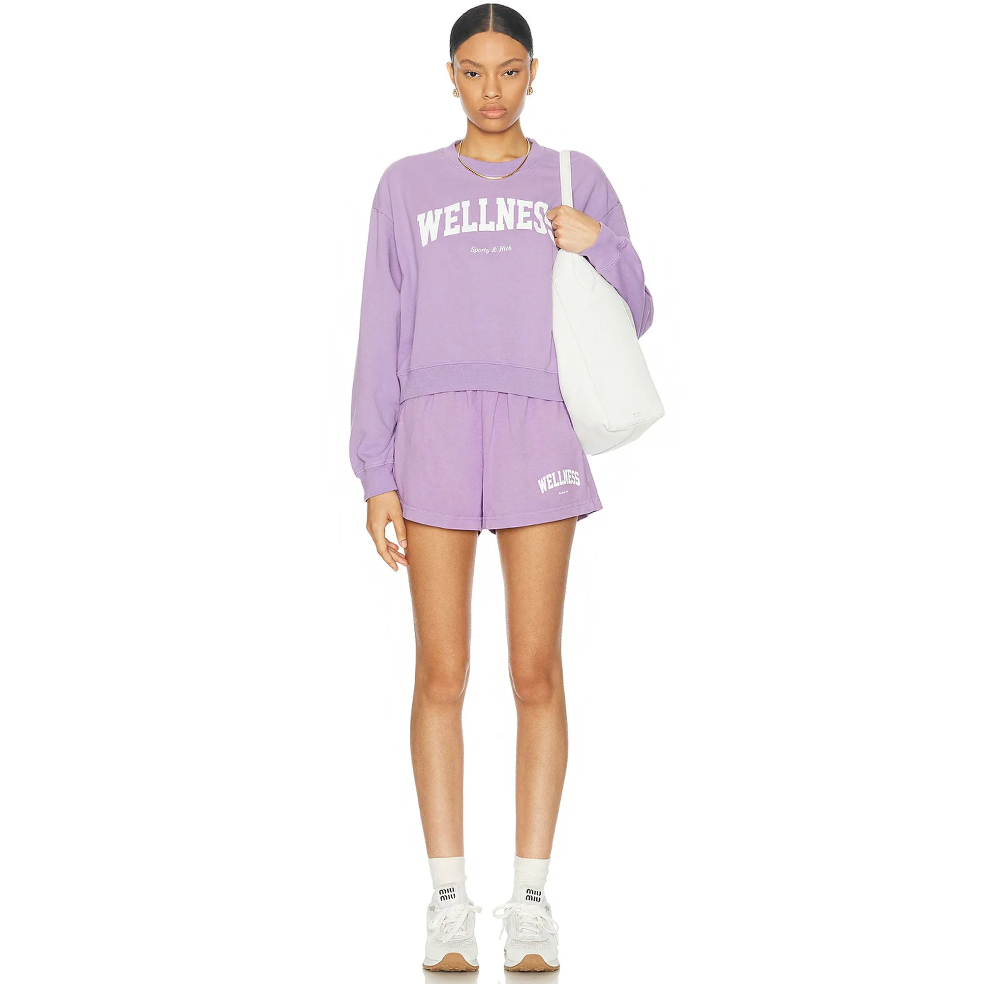 SPORTY & RICH | WELLNESS IVY CROPPED CREWNECK { VIOLET/WHITE