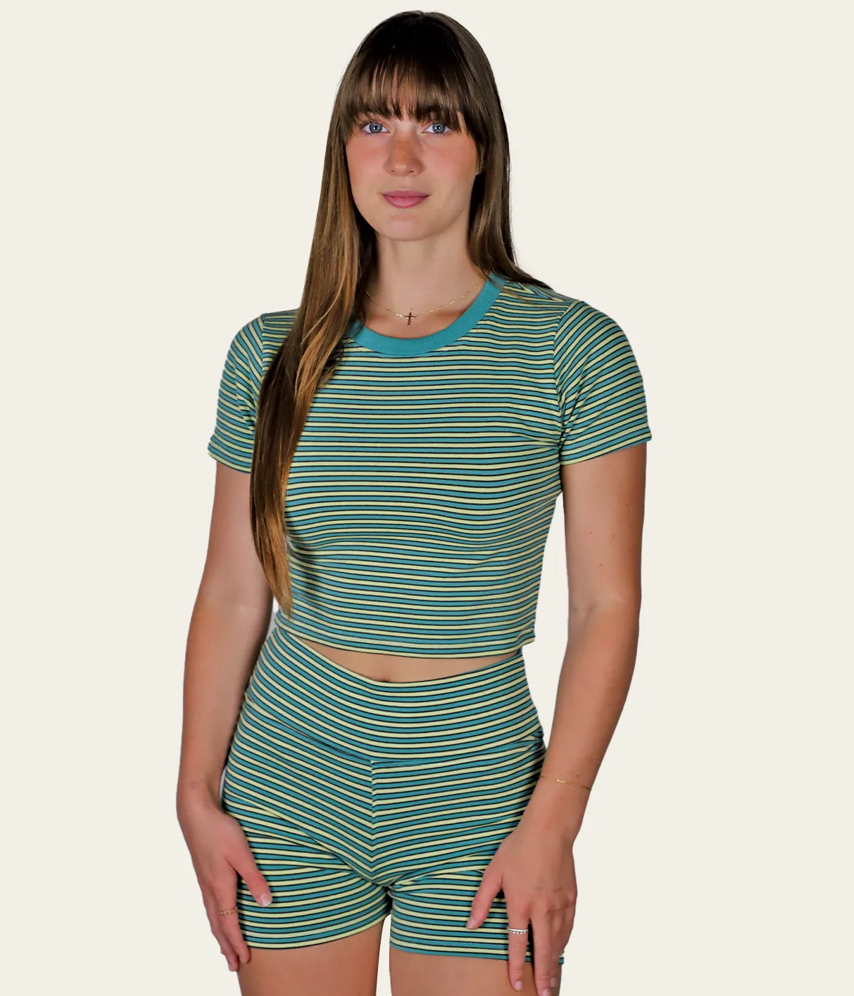 Sporty Stripe Crop S/S T-Shirt