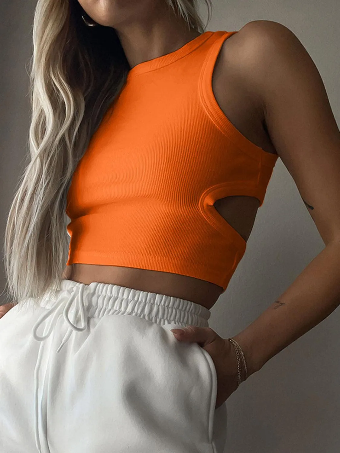 Sporty Vibe Cutout Cropped Tank Top