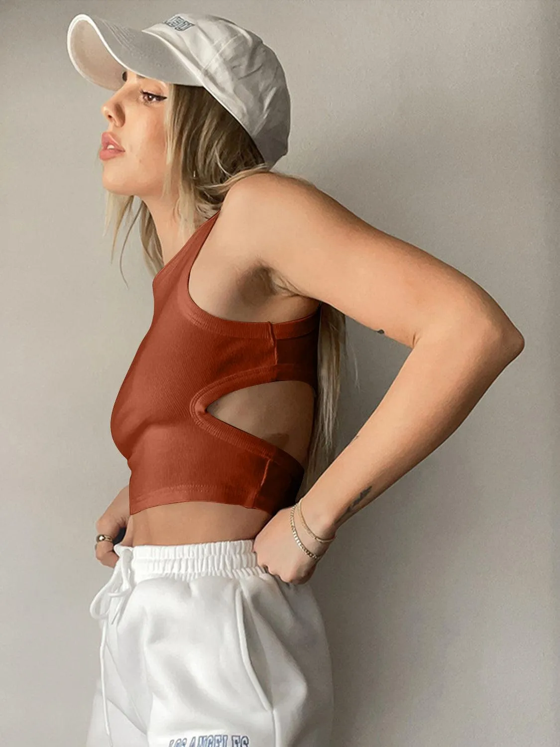 Sporty Vibe Cutout Cropped Tank Top