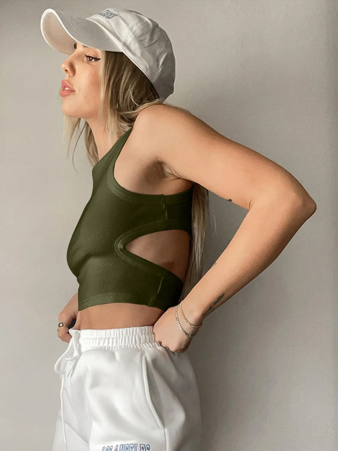 Sporty Vibe Cutout Cropped Tank Top
