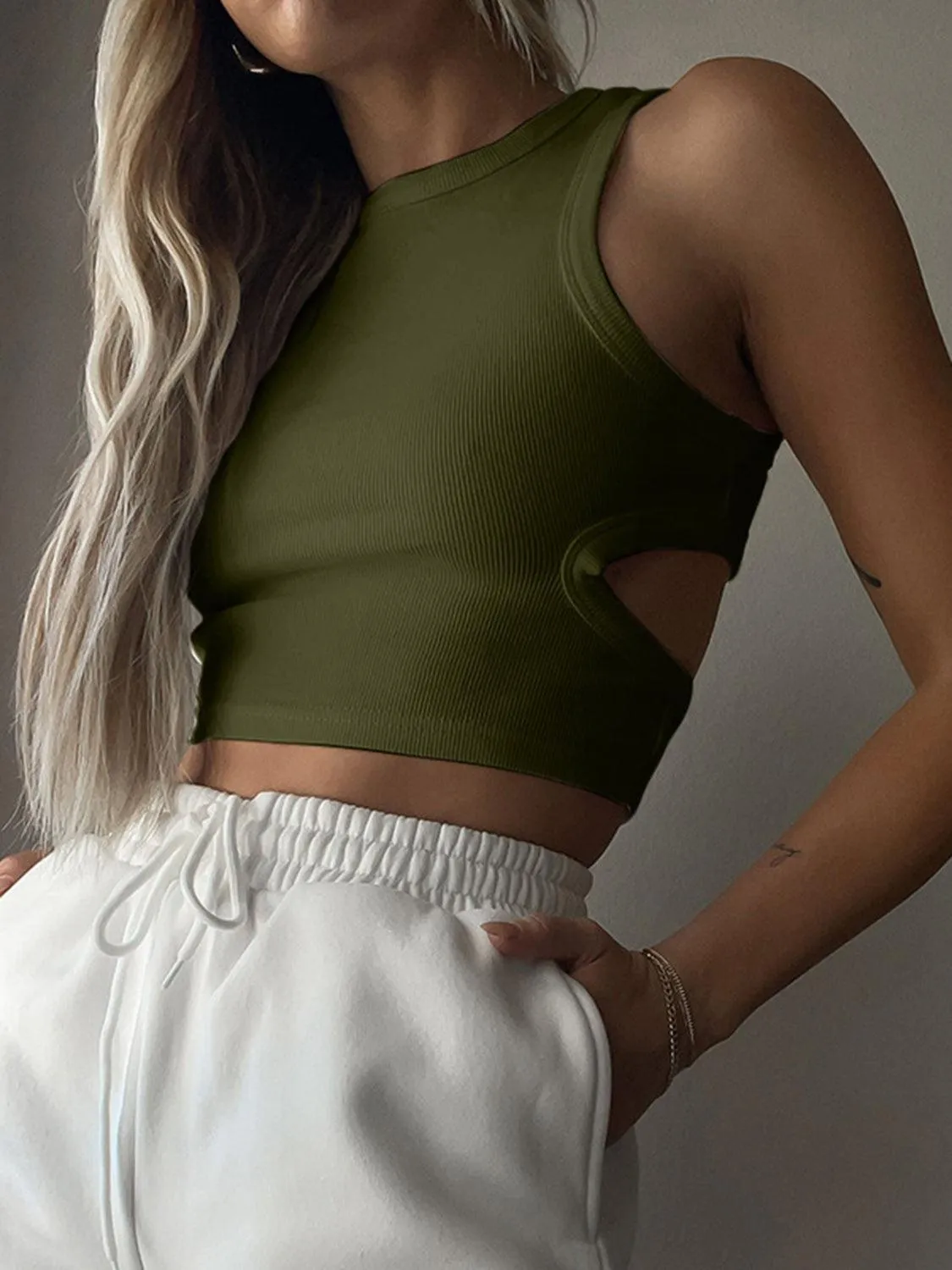 Sporty Vibe Cutout Cropped Tank Top