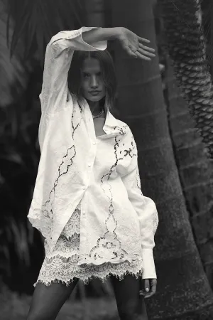 Starbound Linen Cutwork Embroidered Long Sleve Shirt