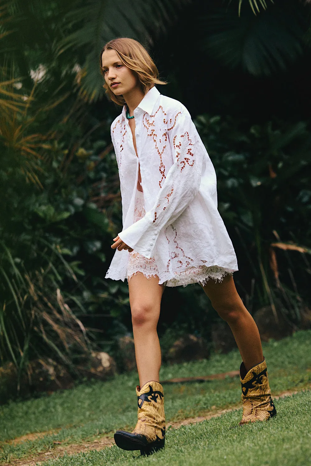 Starbound Linen Cutwork Embroidered Long Sleve Shirt