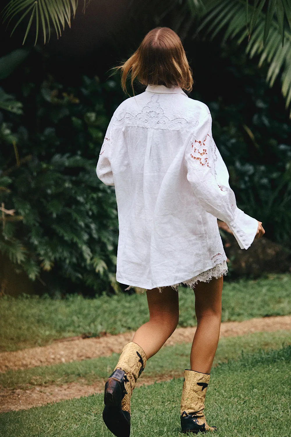 Starbound Linen Cutwork Embroidered Long Sleve Shirt