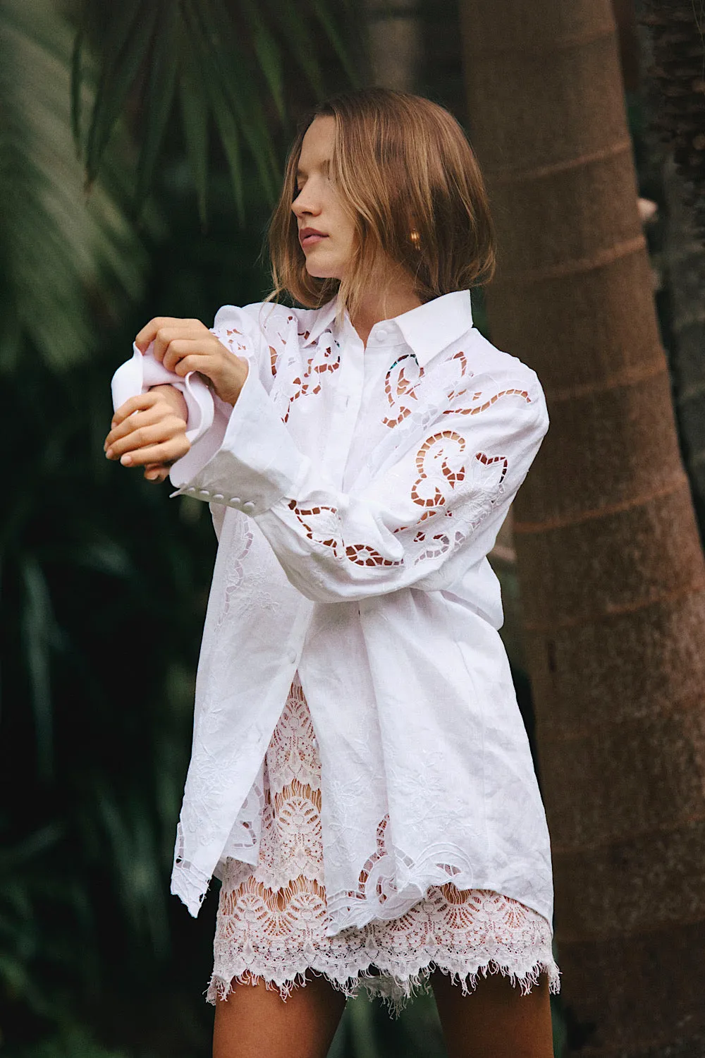 Starbound Linen Cutwork Embroidered Long Sleve Shirt