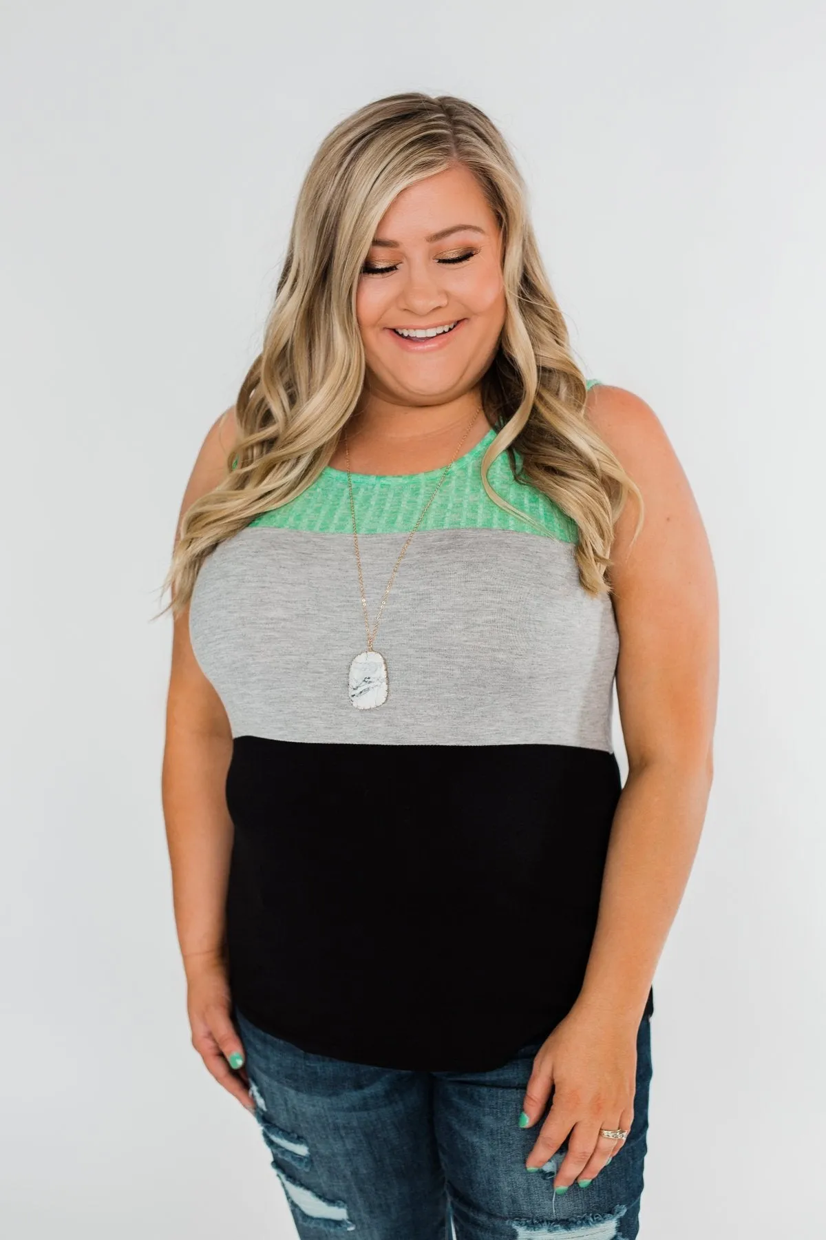 Start Today Color Block Tank Top- Mint