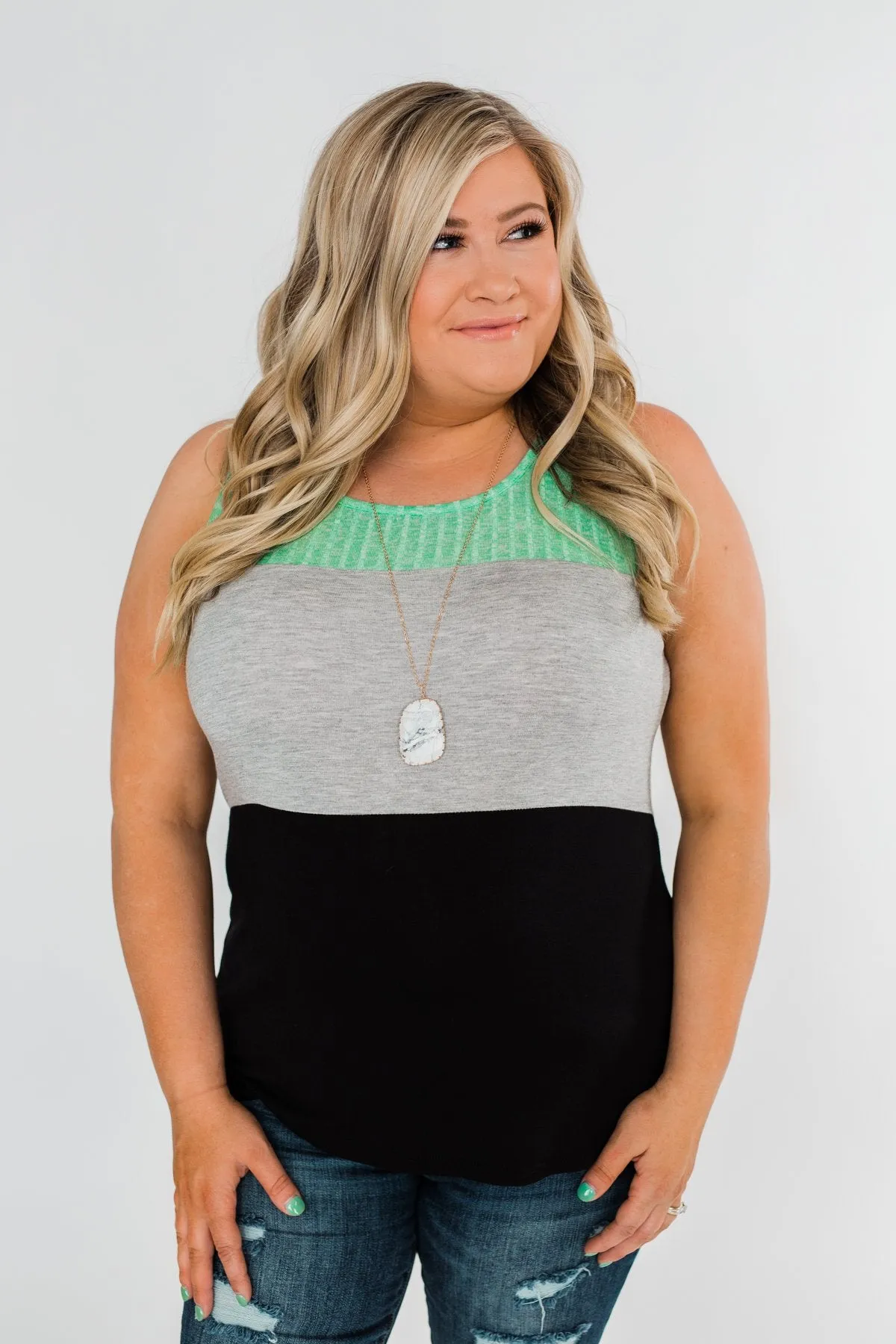 Start Today Color Block Tank Top- Mint