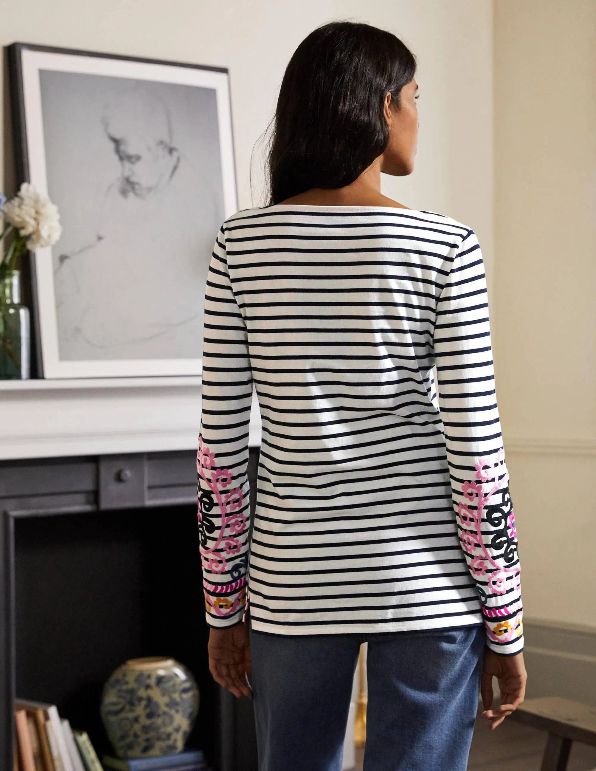 Statement Breton-Ivory/ Navy Embroidered