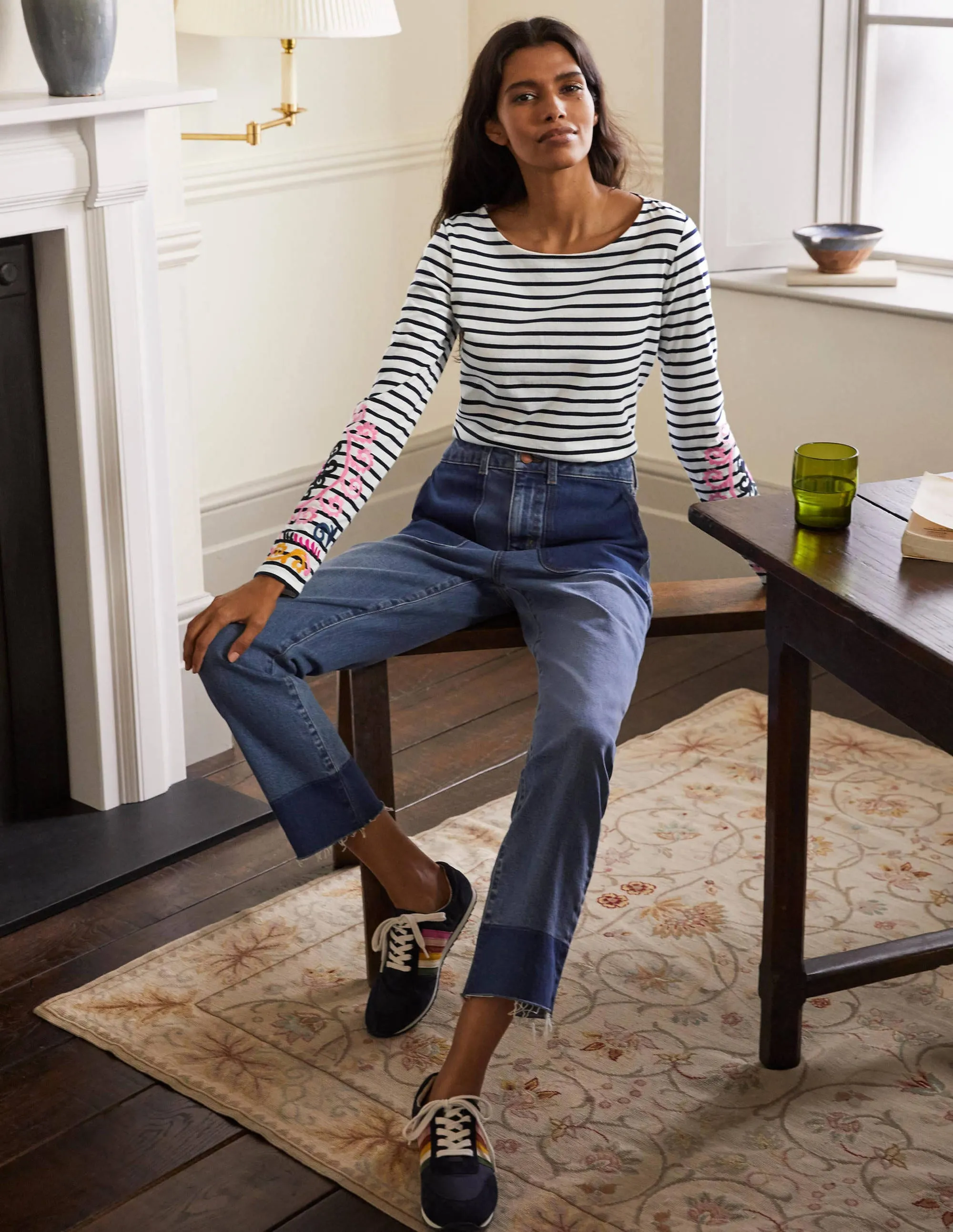 Statement Breton-Ivory/ Navy Embroidered