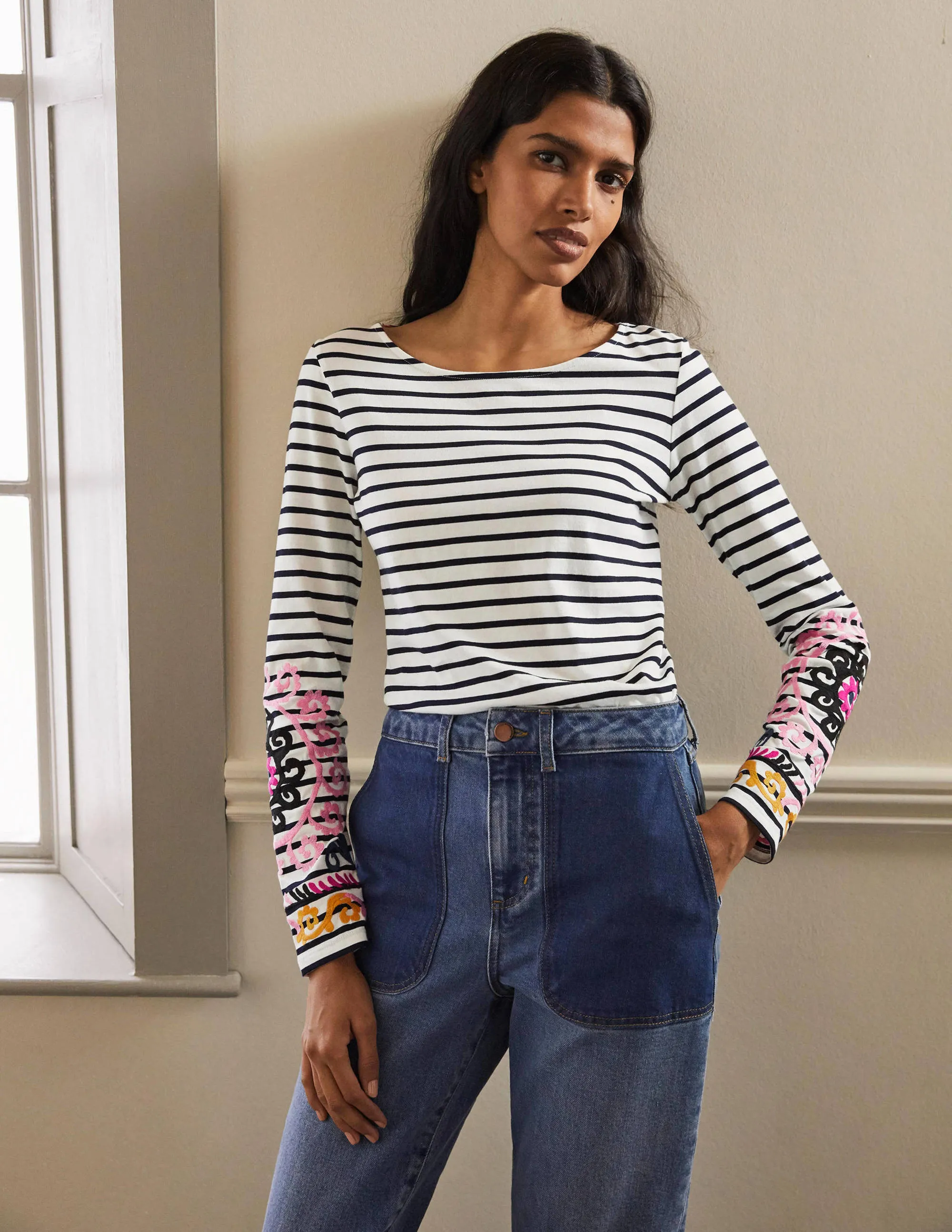 Statement Breton-Ivory/ Navy Embroidered