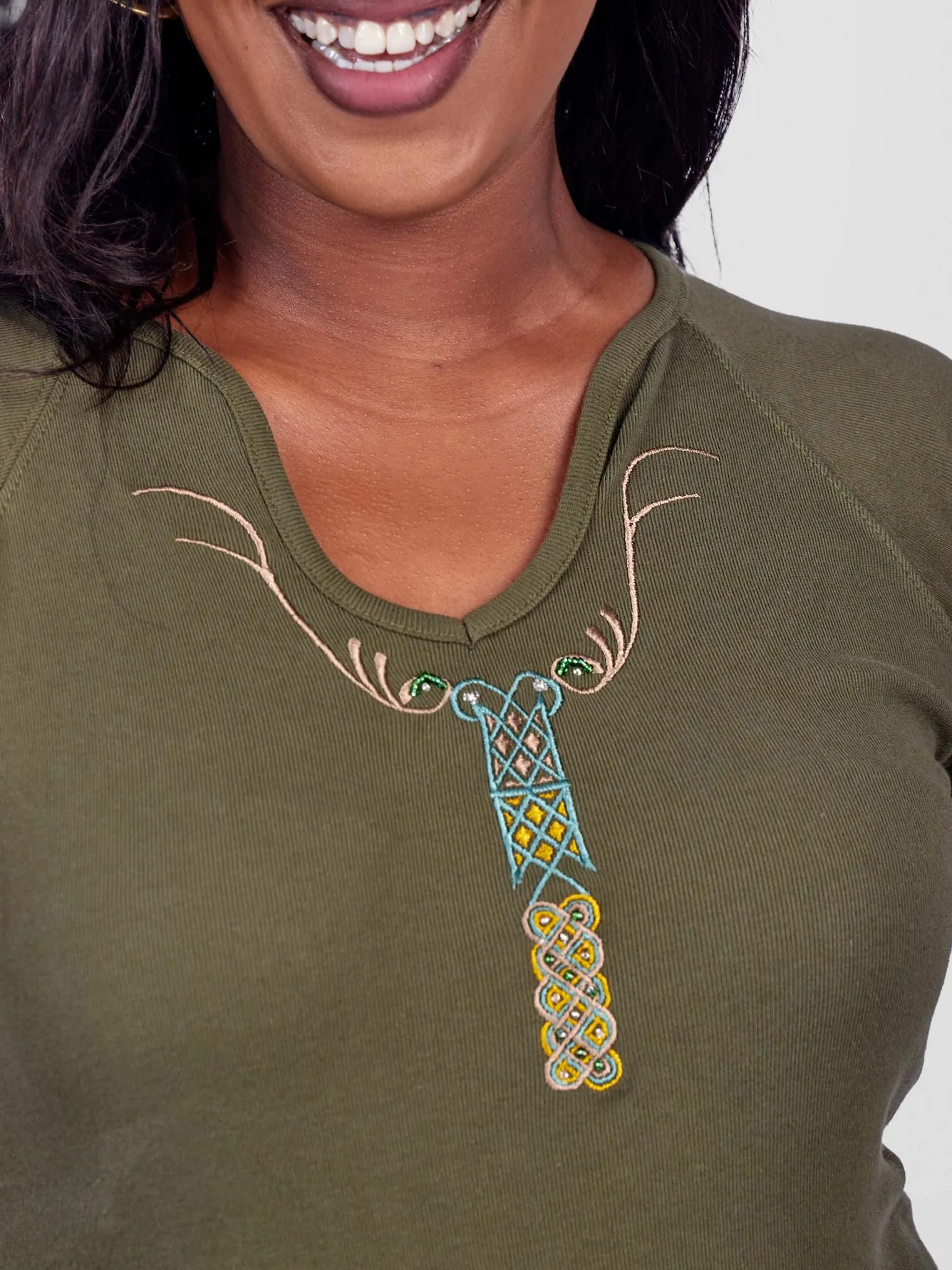 Steffi Rib Ankara Beaded Ladies T-Shirt