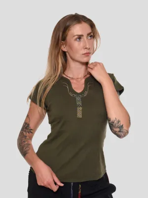 Steffi Rib Ankara Beaded Ladies T-Shirt