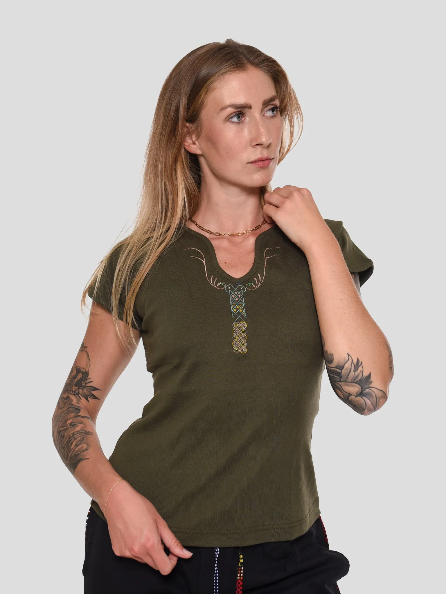 Steffi Rib Ankara Beaded Ladies T-Shirt