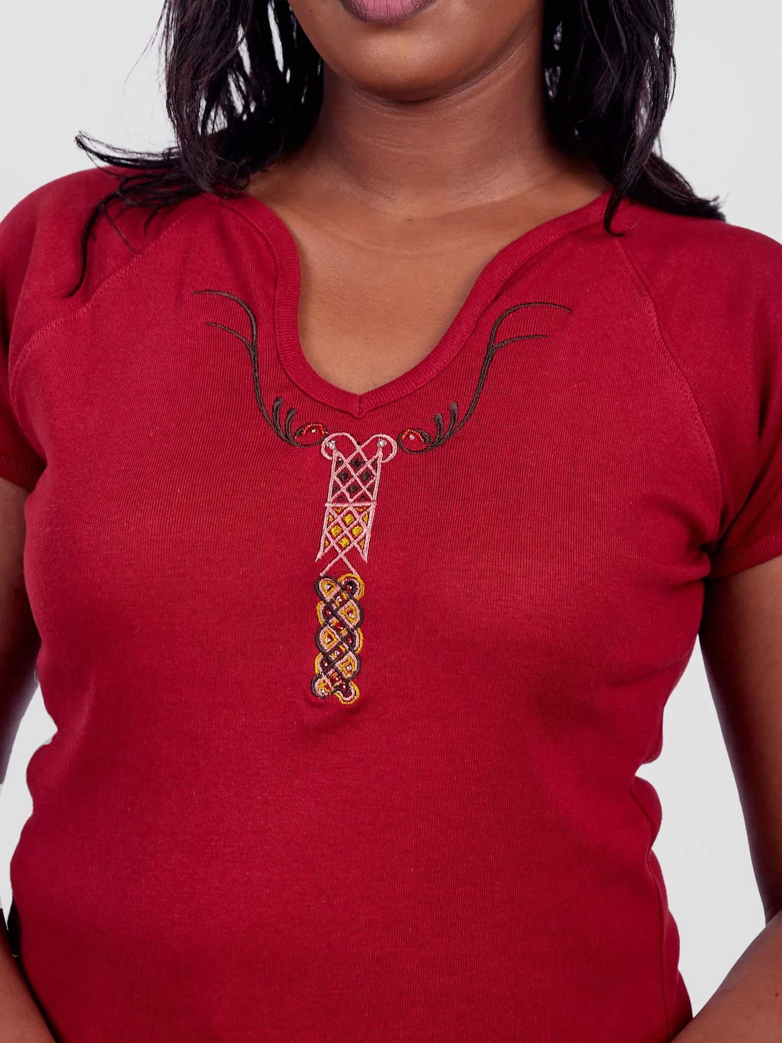 Steffi Rib Ankara Beaded Ladies T-Shirt