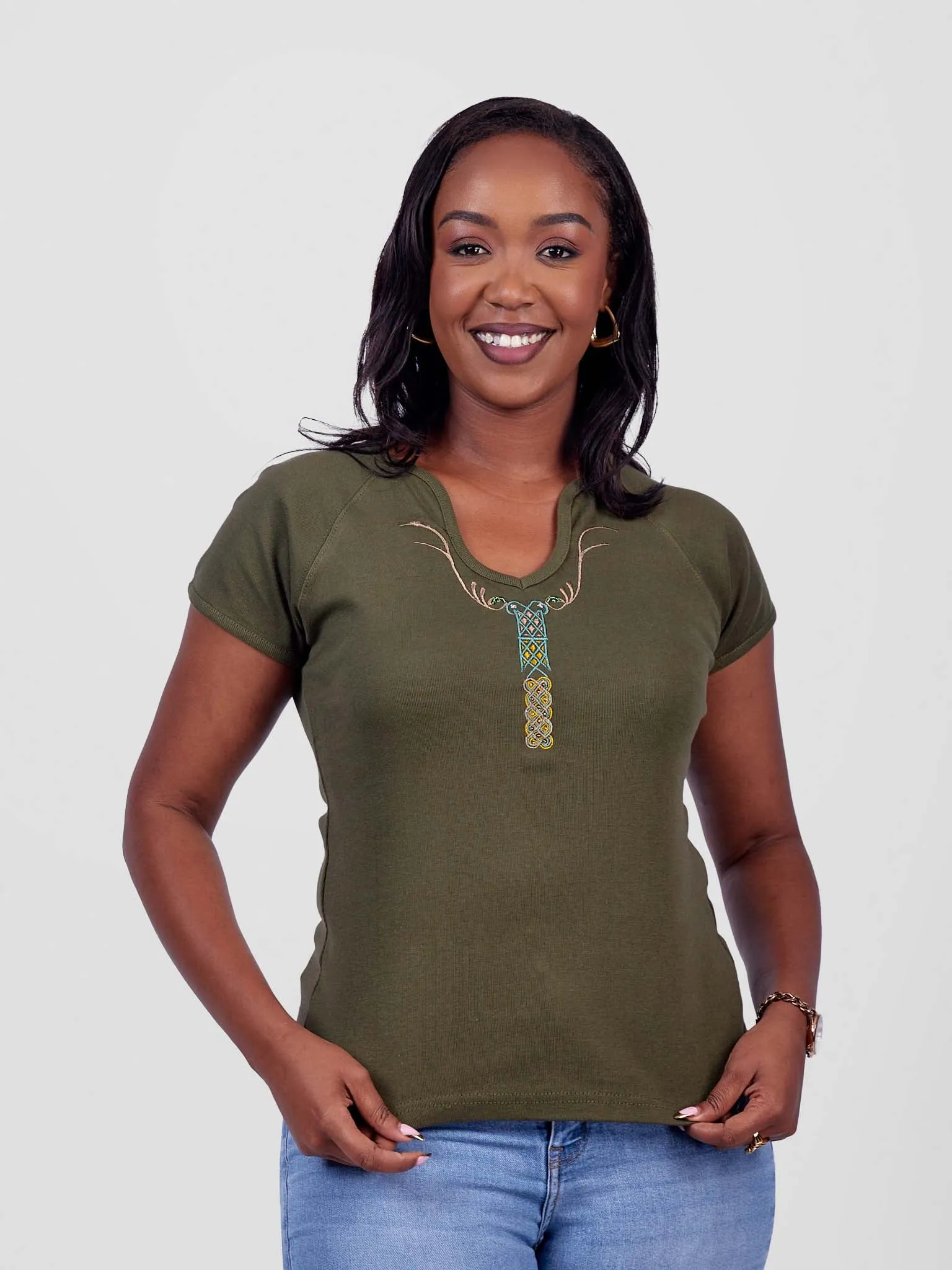 Steffi Rib Ankara Beaded Ladies T-Shirt
