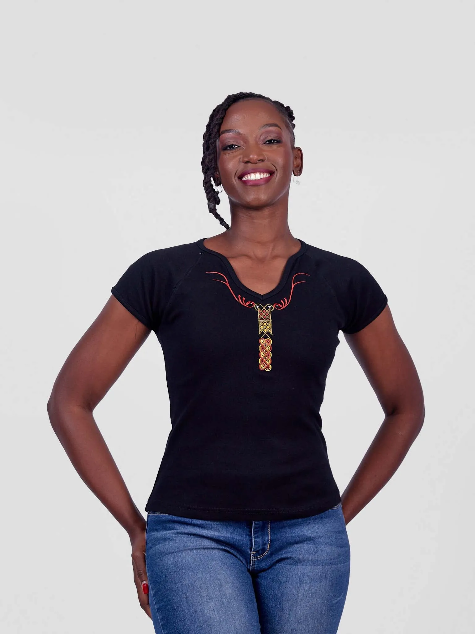 Steffi Rib Ankara Beaded Ladies T-Shirt