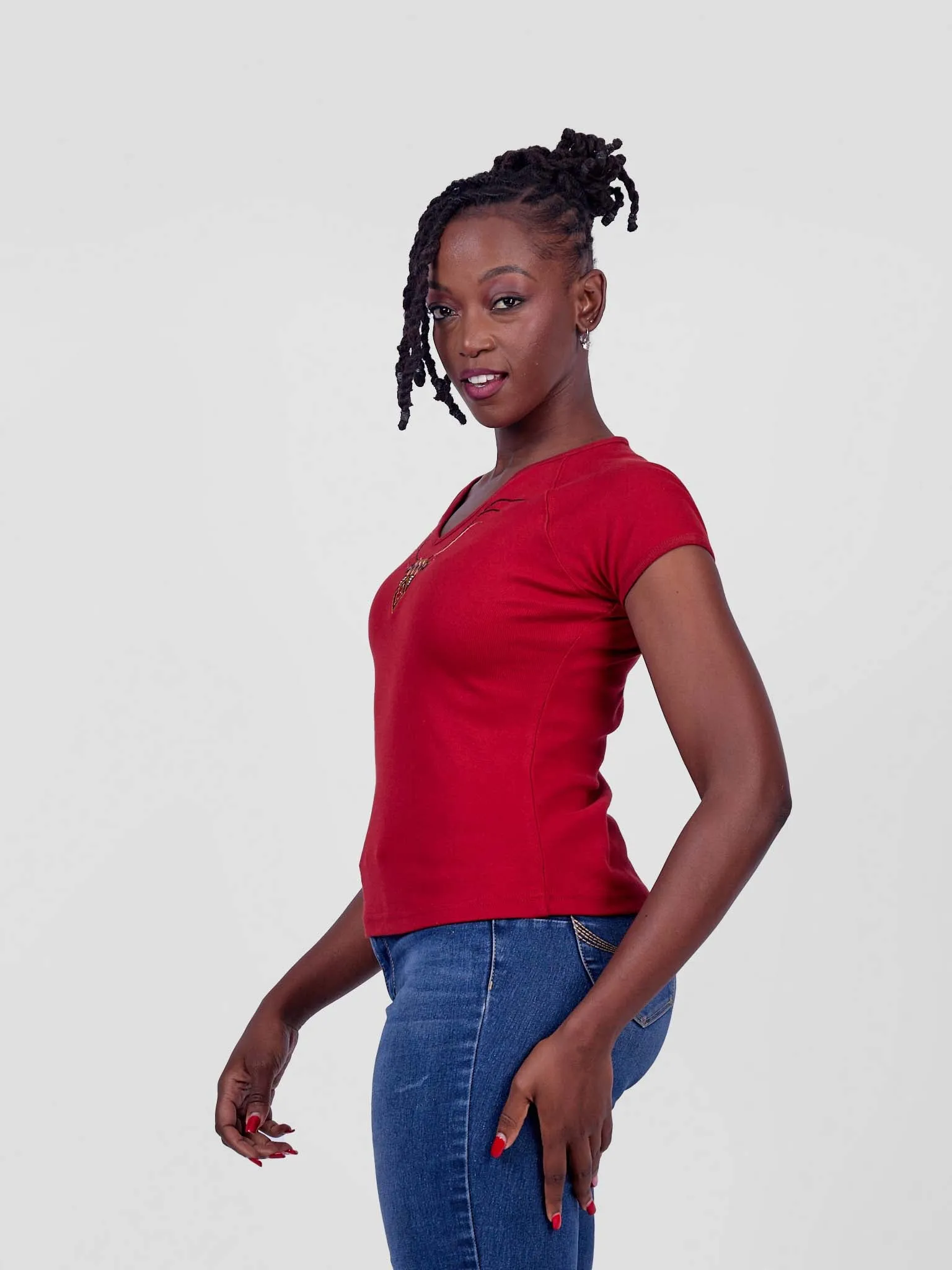 Steffi Rib Ankara Beaded Ladies T-Shirt