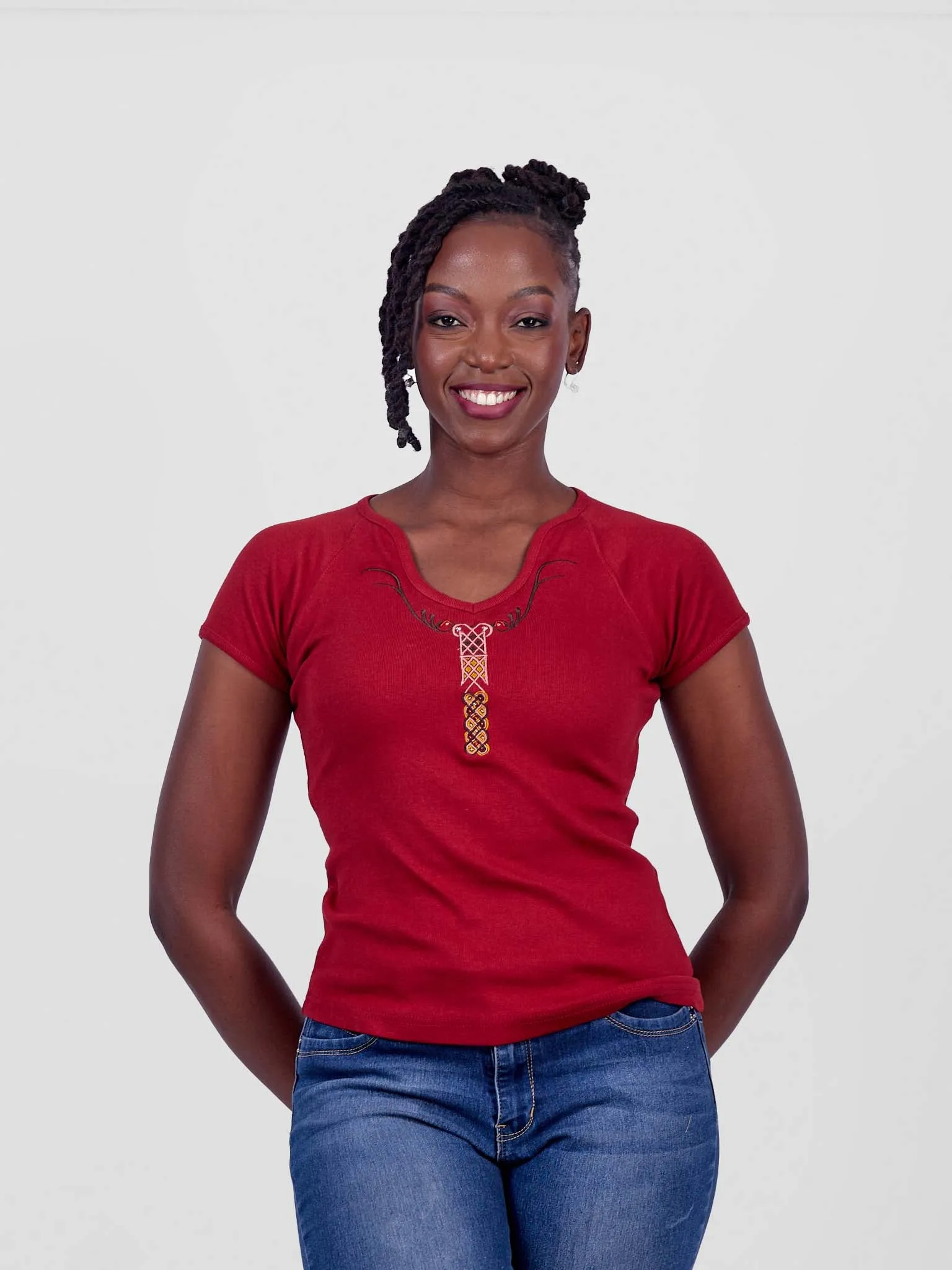 Steffi Rib Ankara Beaded Ladies T-Shirt