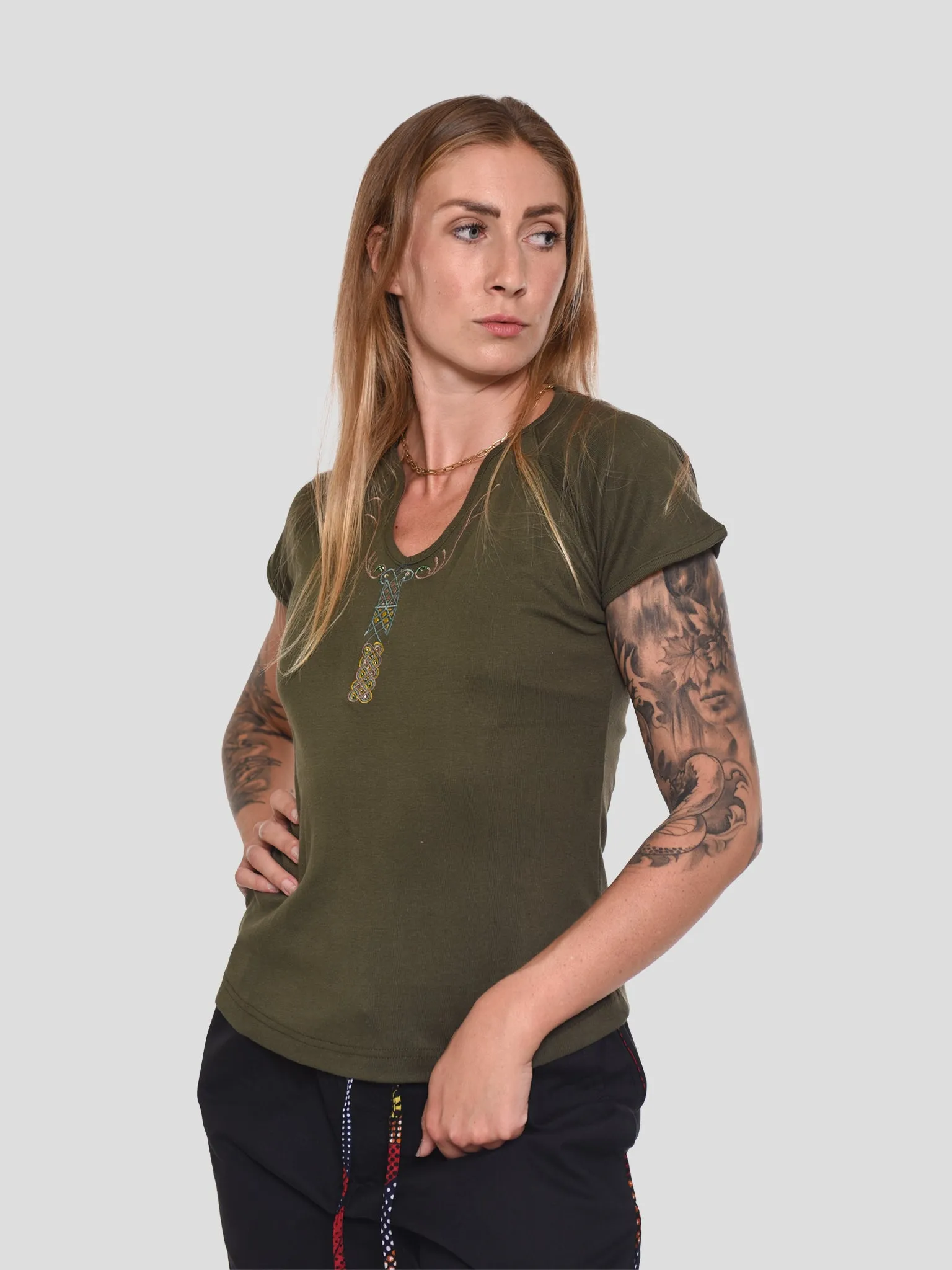 Steffi Rib Ankara Beaded Ladies T-Shirt