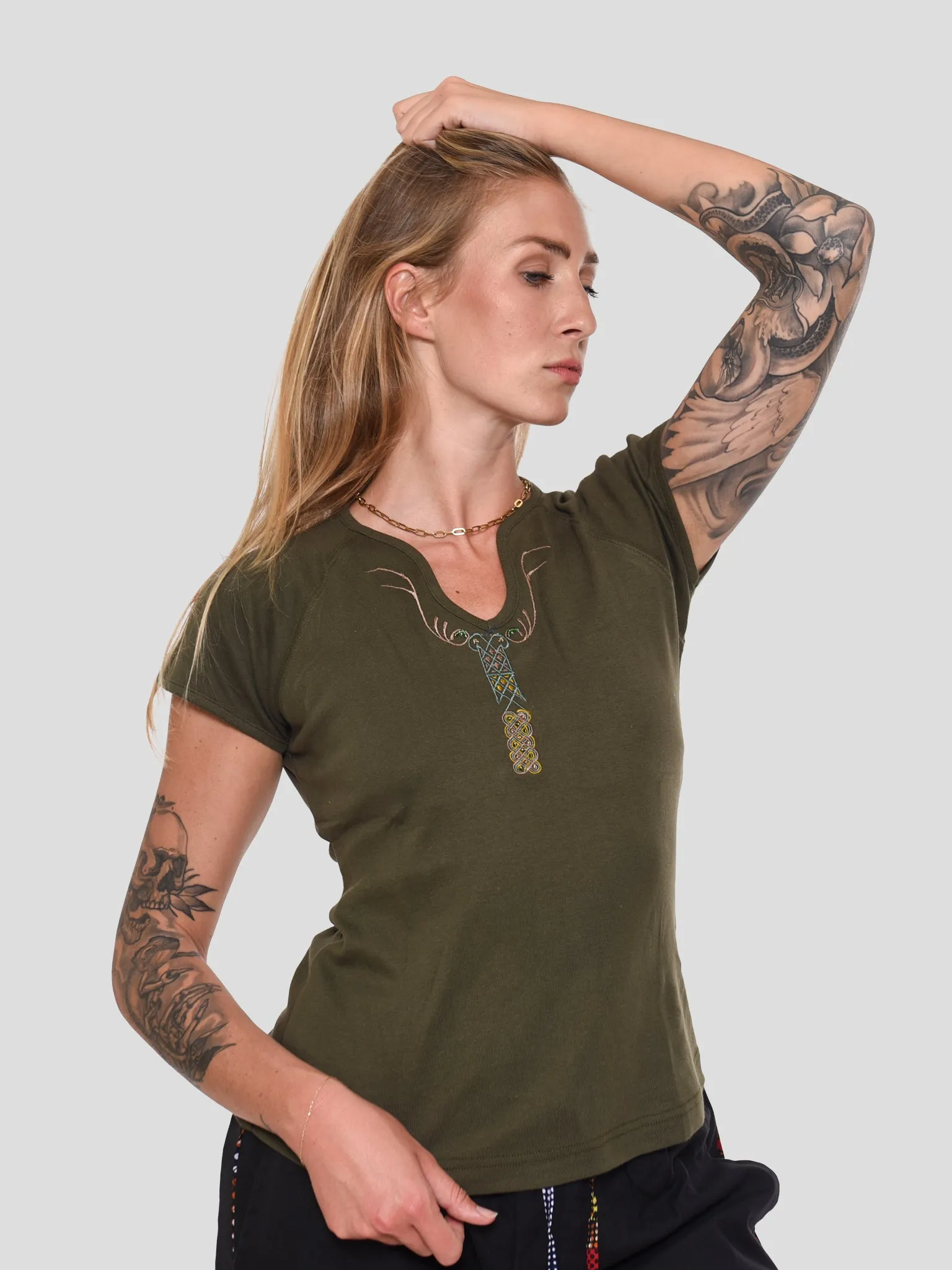 Steffi Rib Ankara Beaded Ladies T-Shirt