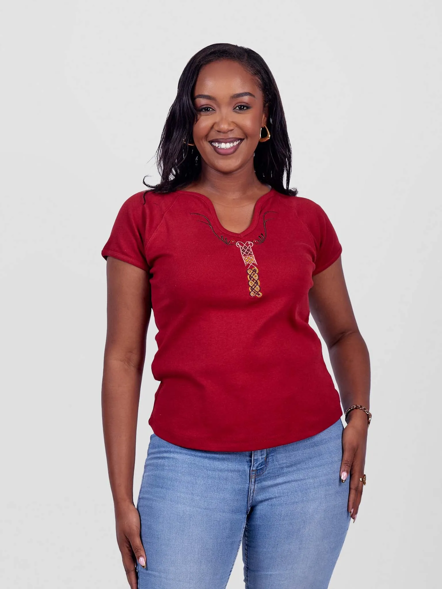 Steffi Rib Ankara Beaded Ladies T-Shirt