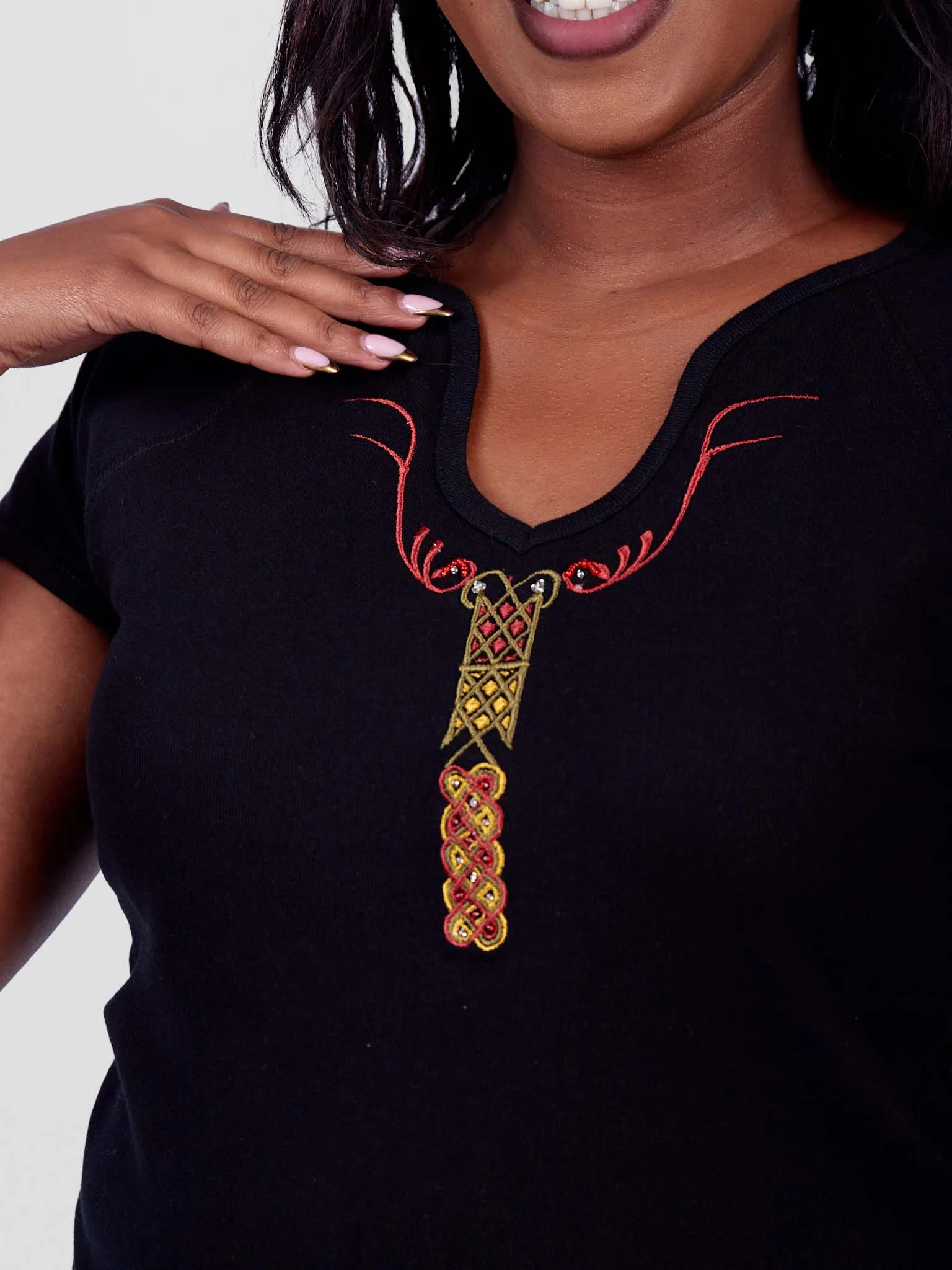Steffi Rib Ankara Beaded Ladies T-Shirt