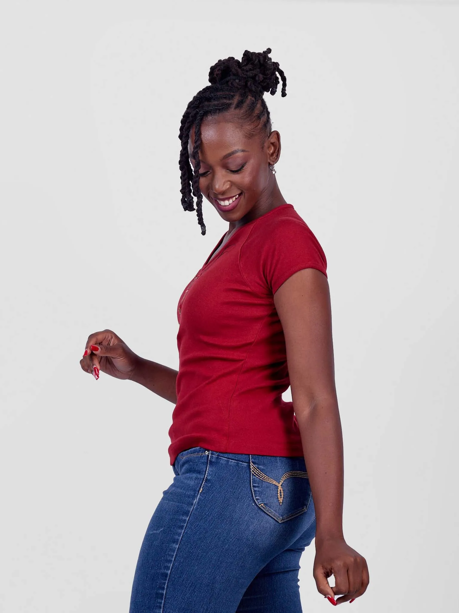 Steffi Rib Ankara Beaded Ladies T-Shirt