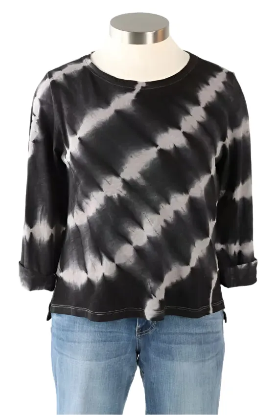 Stepped Hem Boxy Tee - Black - 13825
