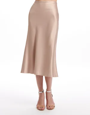 STRETCH SATIN MIDI A-LINE BIAS SKIRT BLUSH AND CHAMPAGNE