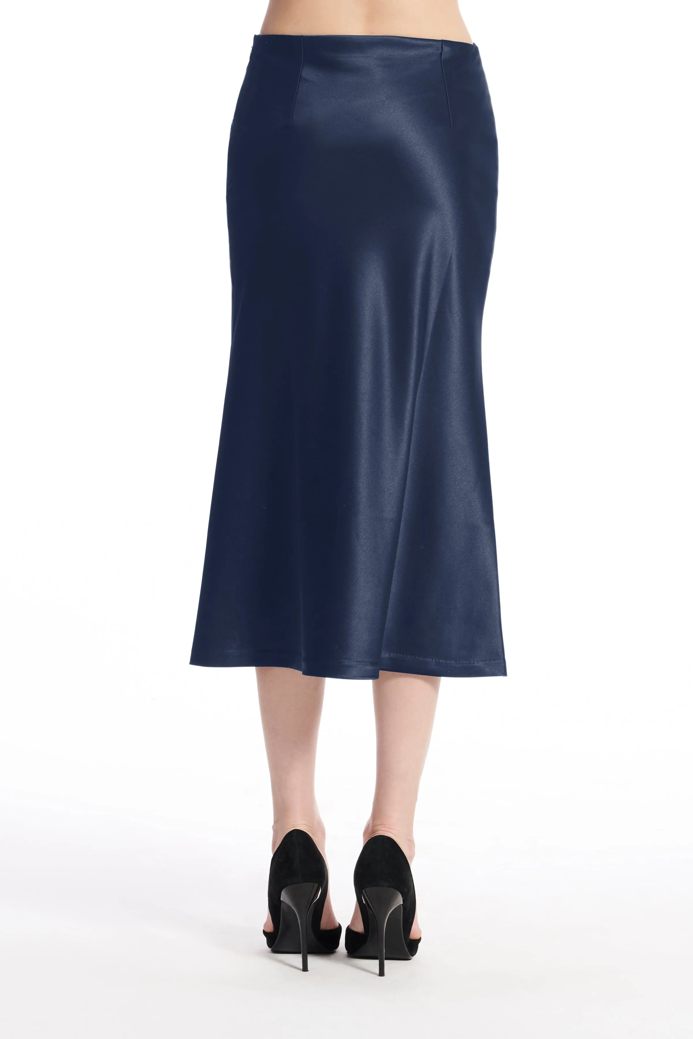 STRETCH SATIN MIDI A-LINE BIAS SKIRT BLUSH AND CHAMPAGNE