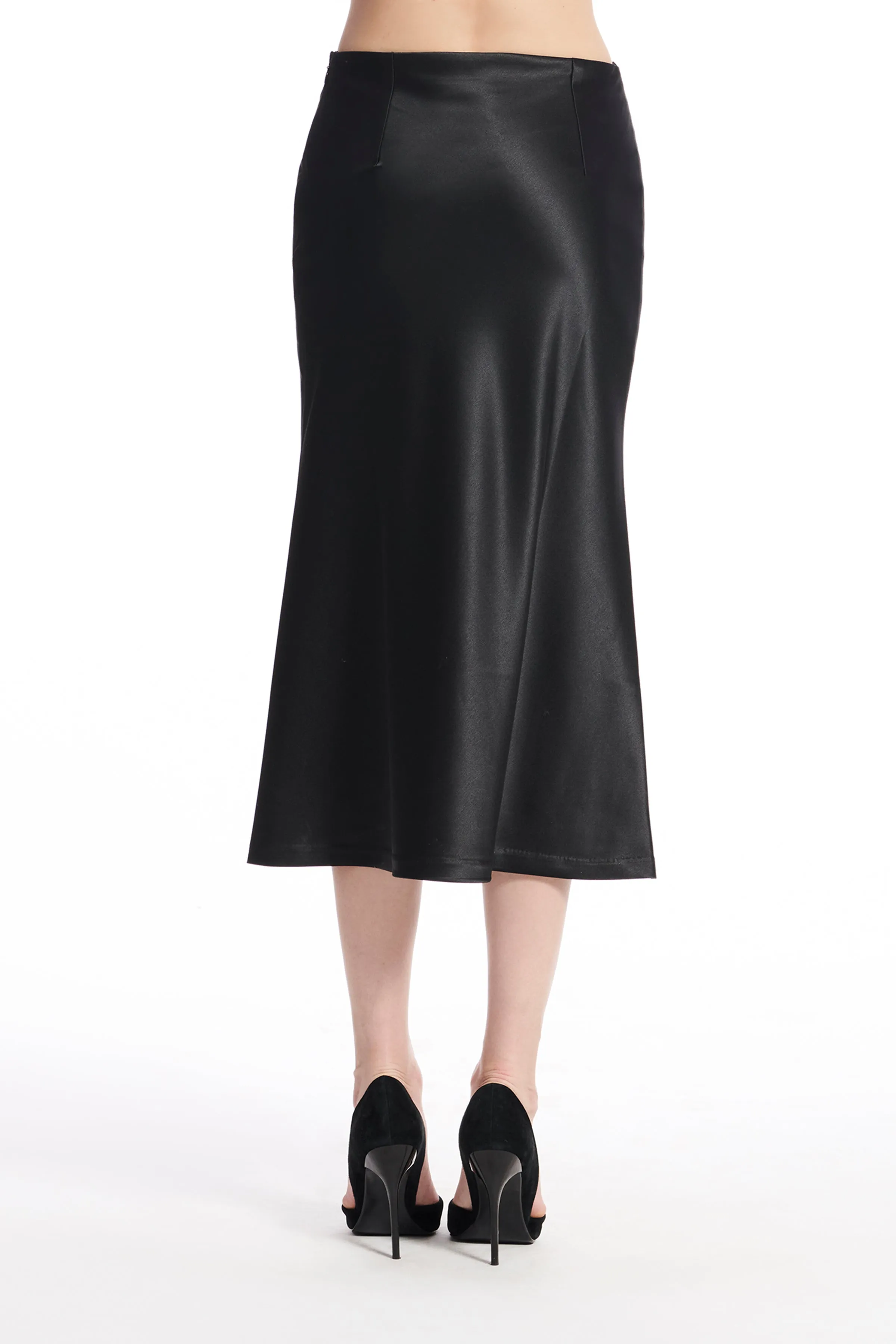 STRETCH SATIN MIDI A-LINE BIAS SKIRT BLUSH AND CHAMPAGNE