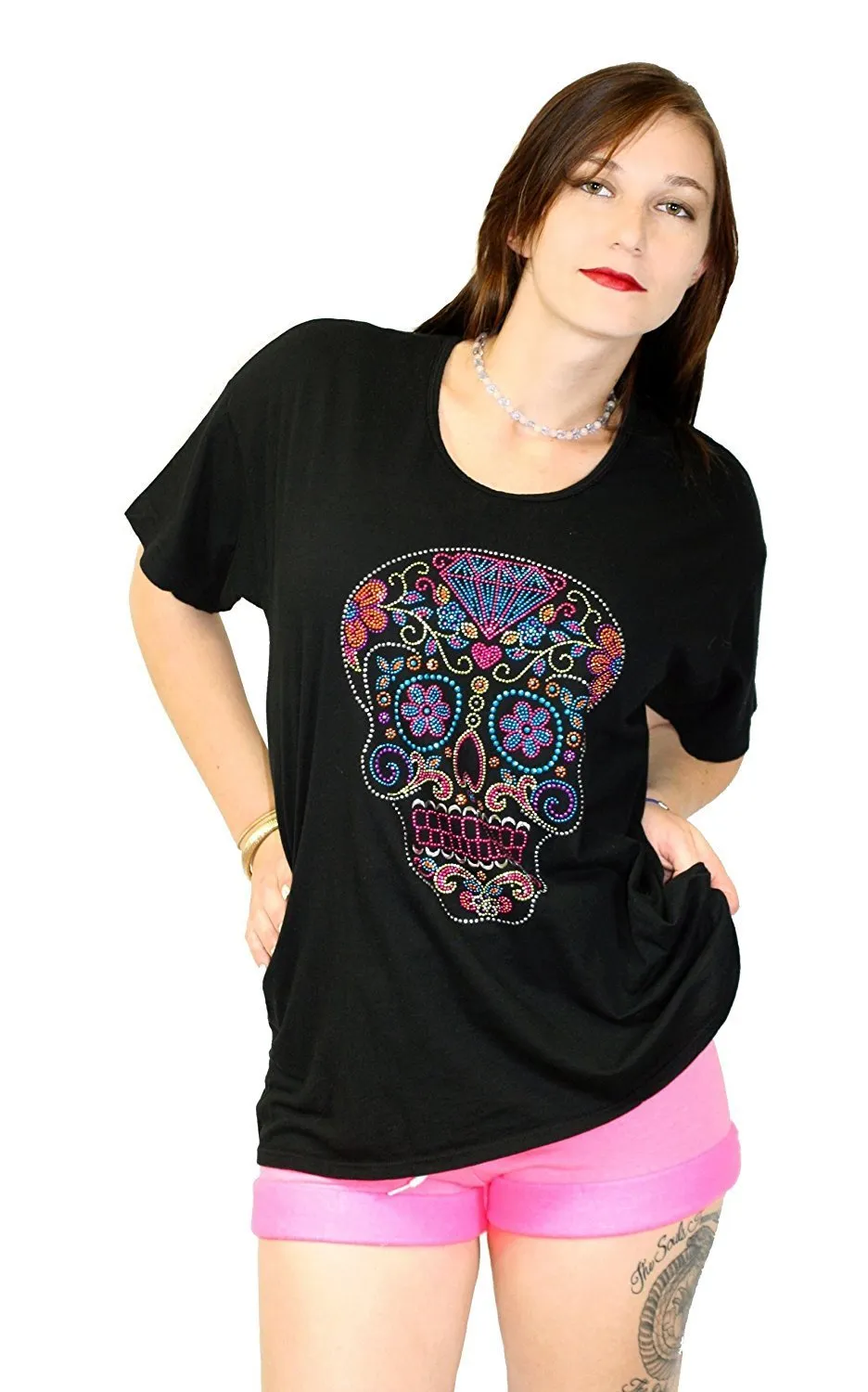 Sugar Skull Unisex One Size T-Shirts Rhinestone Embellished