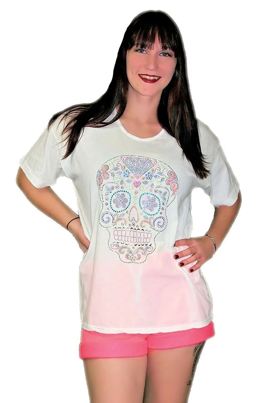 Sugar Skull Unisex One Size T-Shirts Rhinestone Embellished