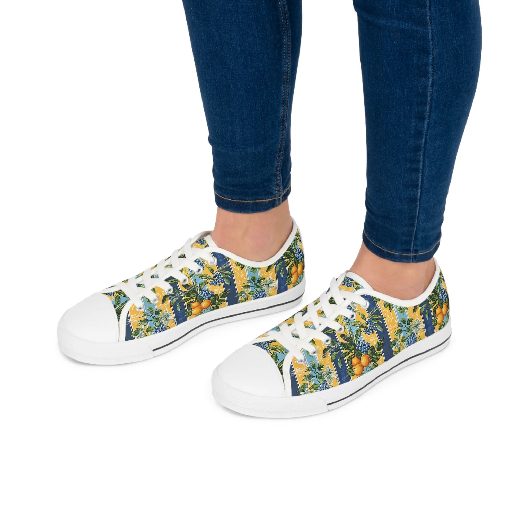 Sunny Orchard Stripes Ladies' Low Top Sneakers - Wake Up Your Wardrobe – Where Fruity Freshness Meets Classic Charm!