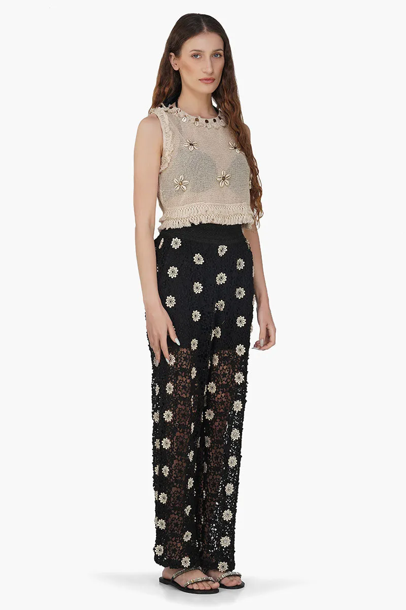 Talia Crochet Fringe Embellished Top