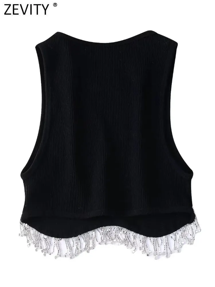 Tassel Beaded Knit T-Shirt